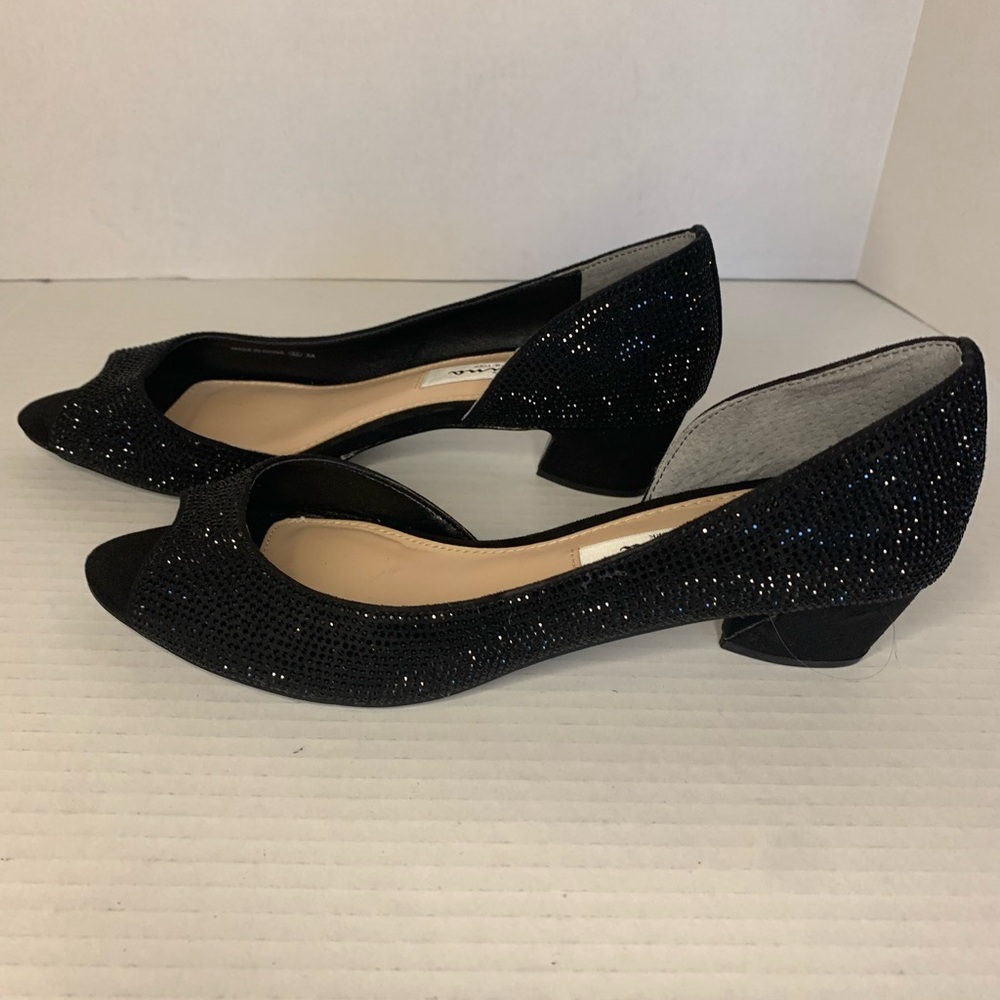 Nina Rosie Black Rhinestone Peep Toe Evening Pumps Size 7.5 M
